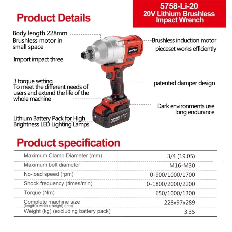 Devon 20V large torque three t - Power Tools Battery ulasan dan harga
